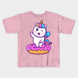 Cute unicorn sitting on a doughnut Kids T-Shirt